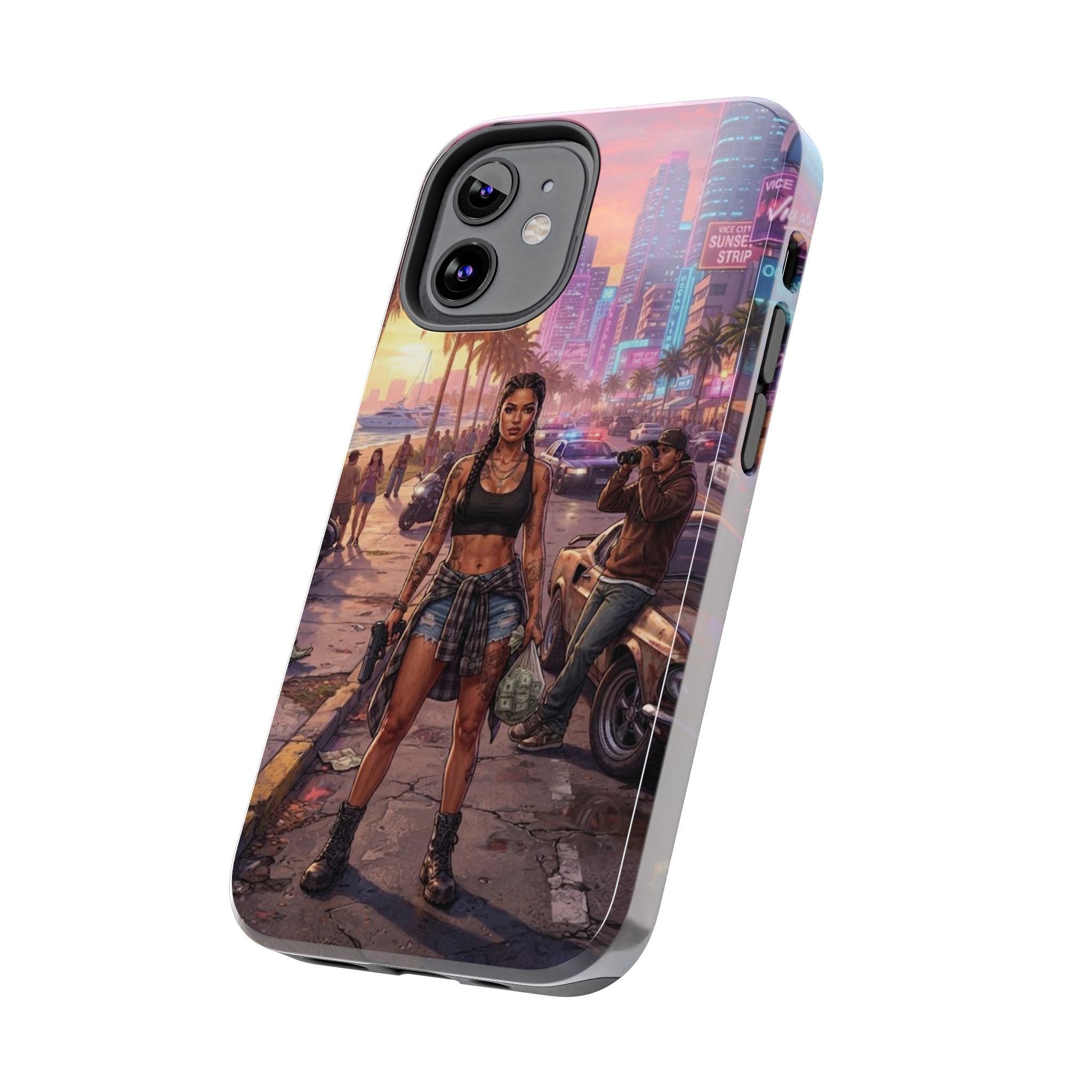 Tough Phone Case — Retro Sunset Miami Vibes with Palm Trees & Classic Car