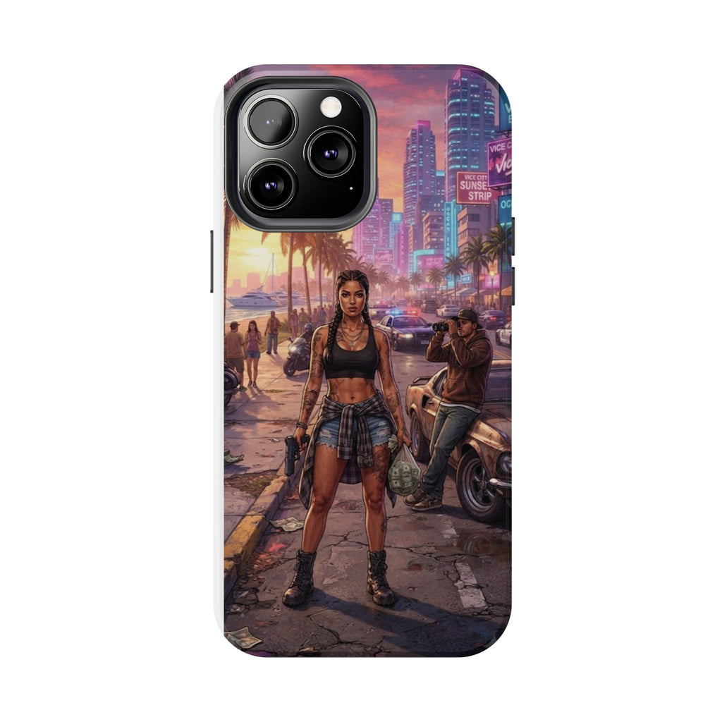 Tough Phone Case — Retro Sunset Miami Vibes with Palm Trees & Classic Car