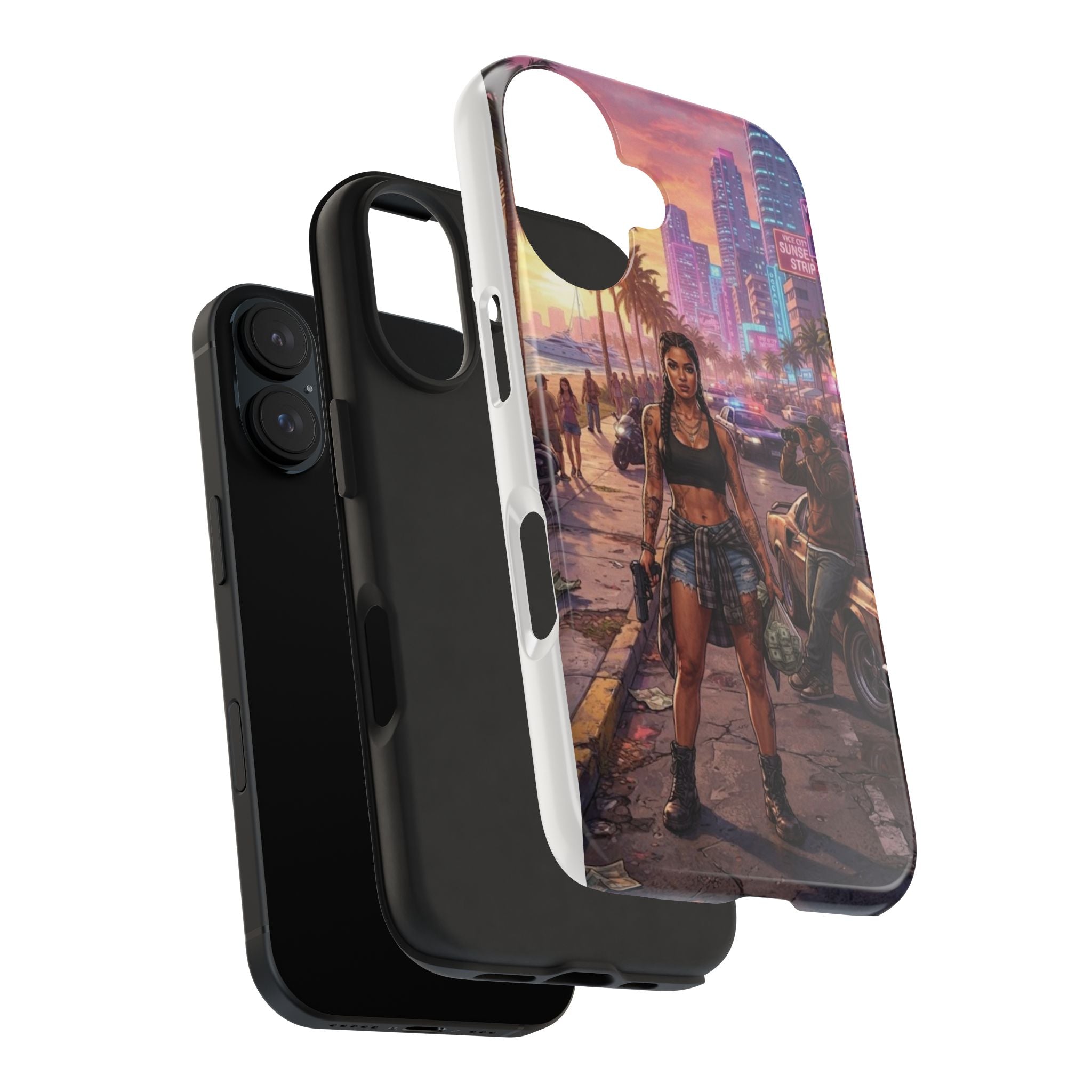 Tough Phone Case — Retro Sunset Miami Vibes with Palm Trees & Classic Car