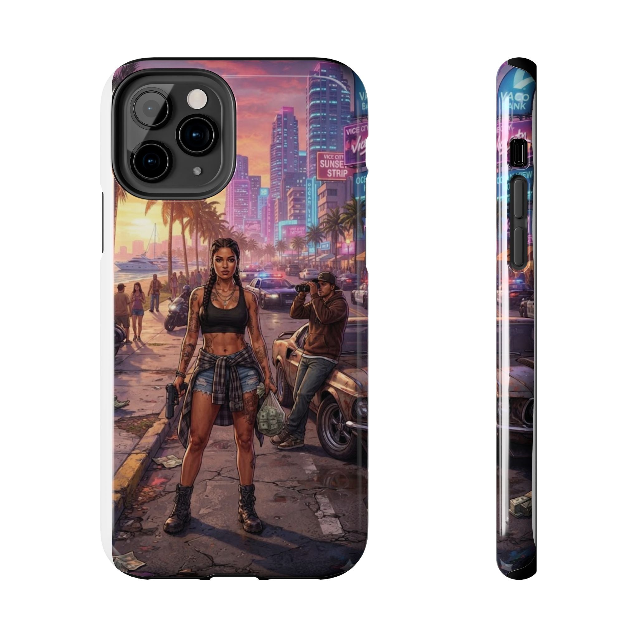 Tough Phone Case — Retro Sunset Miami Vibes with Palm Trees & Classic Car
