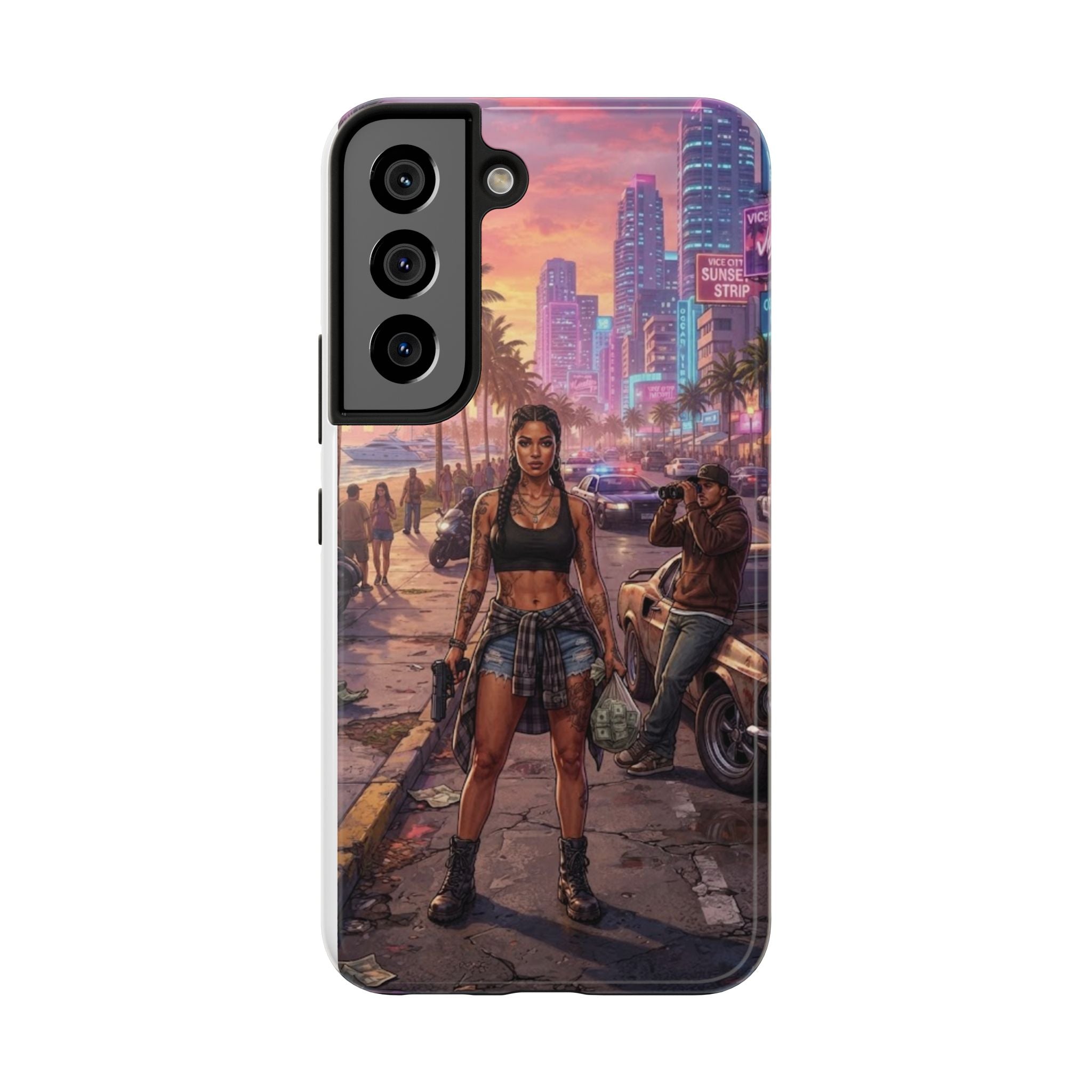Tough Phone Case — Retro Sunset Miami Vibes with Palm Trees & Classic Car