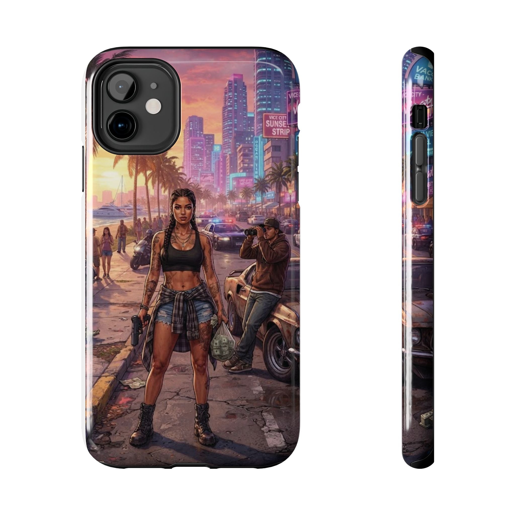Tough Phone Case — Retro Sunset Miami Vibes with Palm Trees & Classic Car