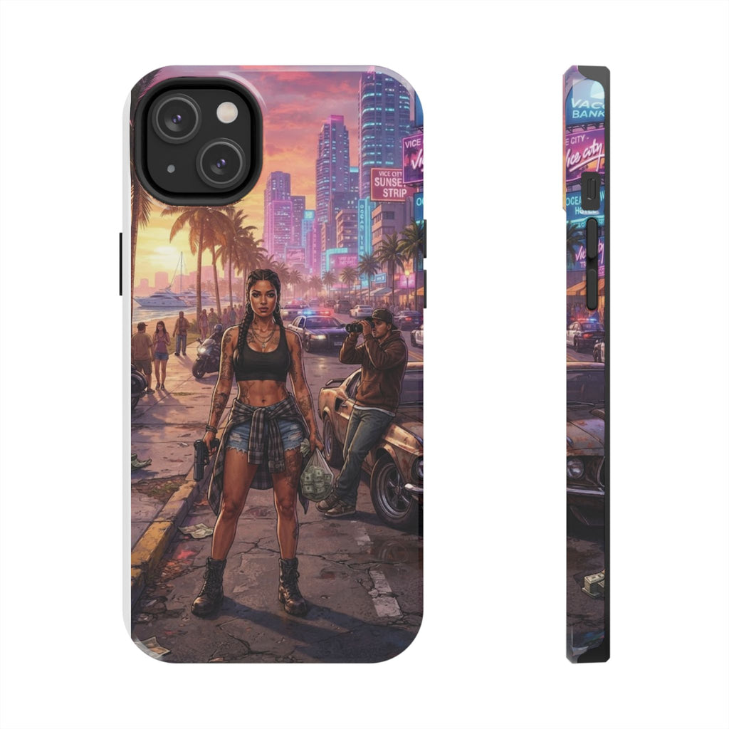 Tough Phone Case — Retro Sunset Miami Vibes with Palm Trees & Classic Car