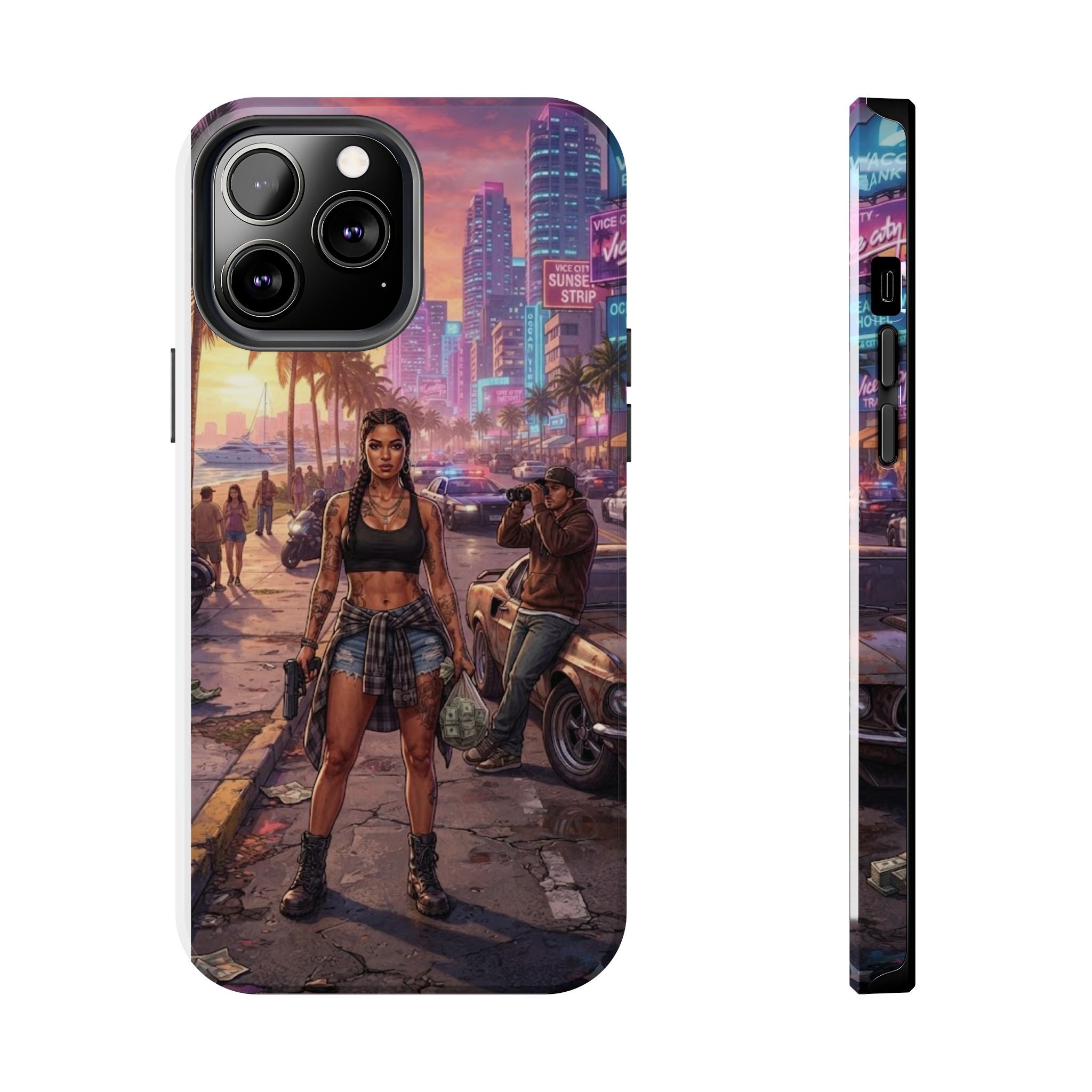 Tough Phone Case — Retro Sunset Miami Vibes with Palm Trees & Classic Car