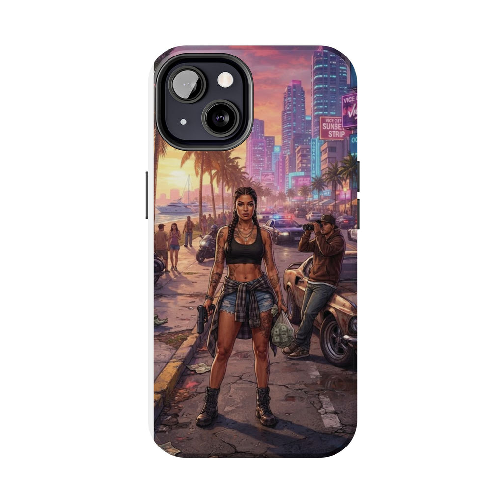 Tough Phone Case — Retro Sunset Miami Vibes with Palm Trees & Classic Car