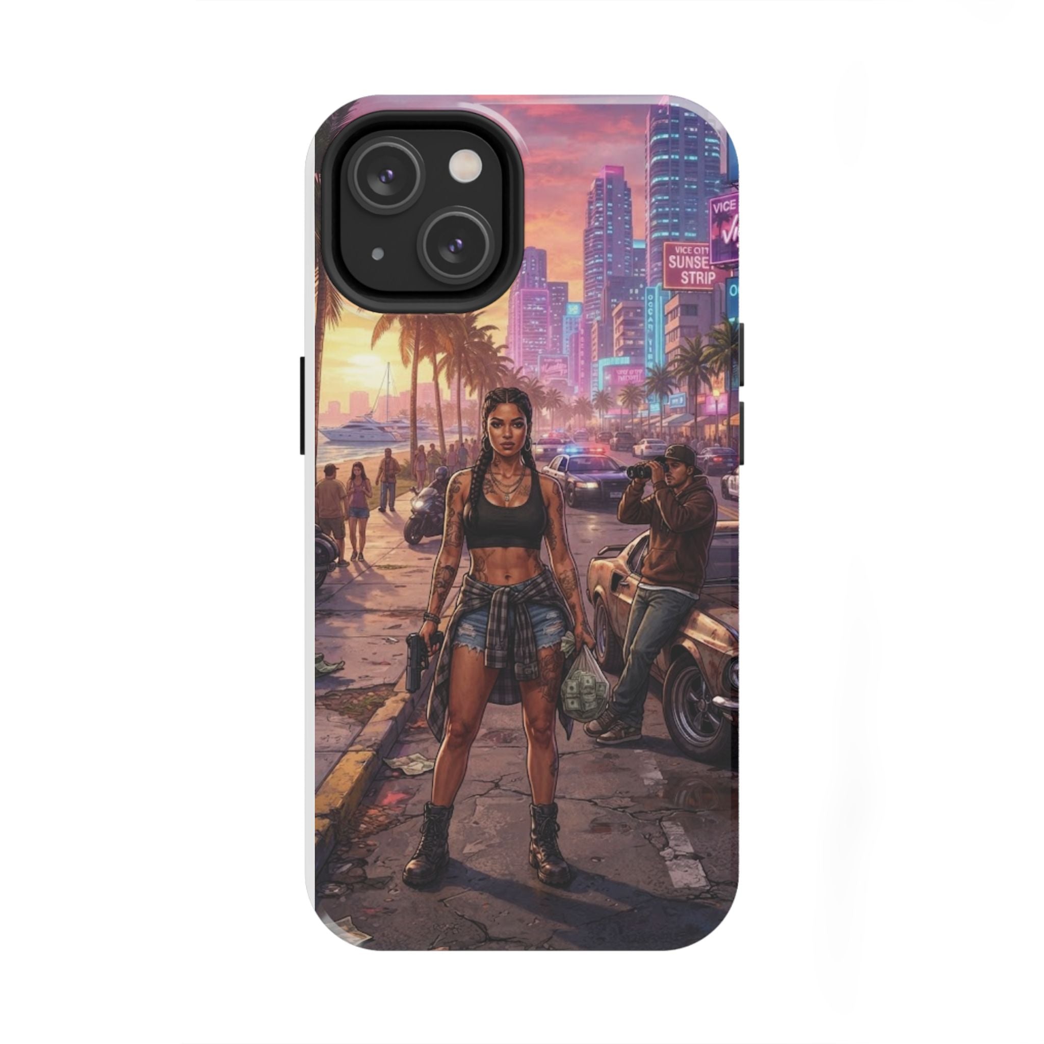 Tough Phone Case — Retro Sunset Miami Vibes with Palm Trees & Classic Car