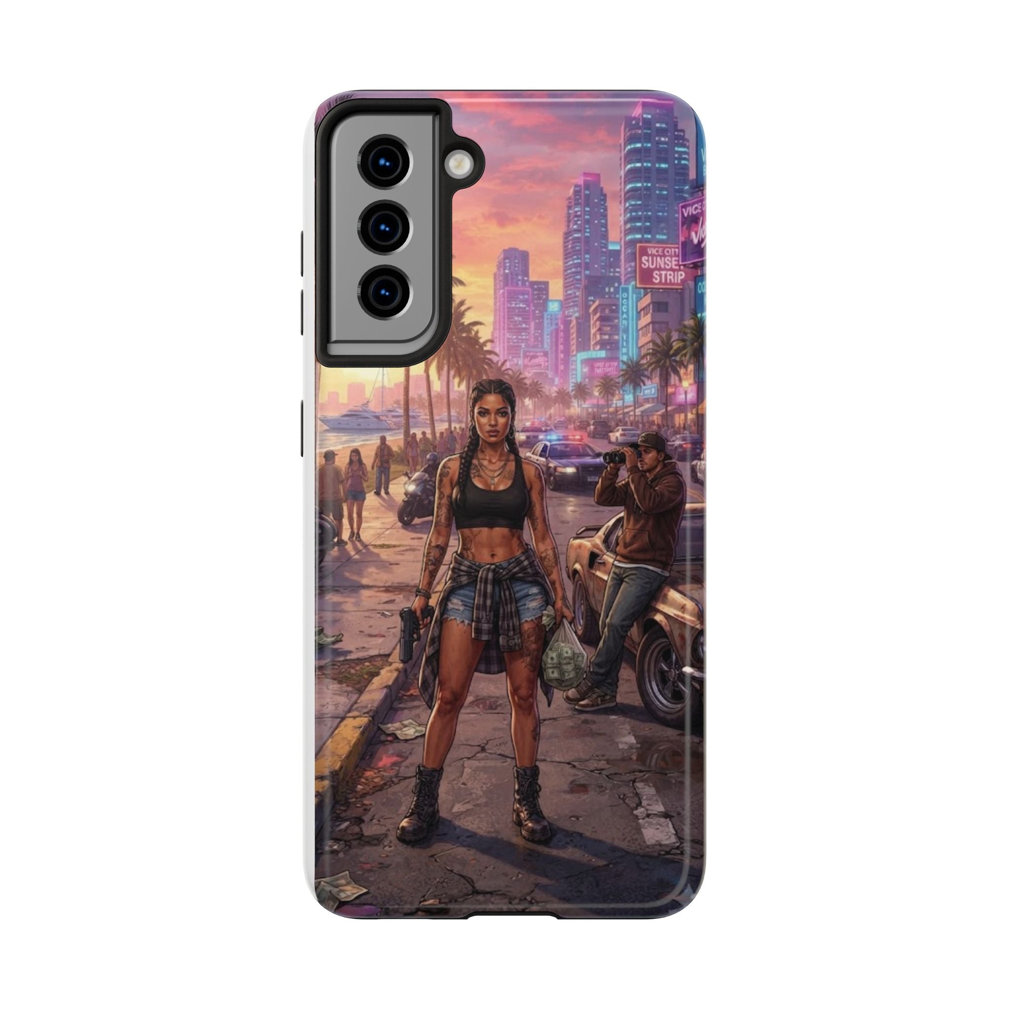 Tough Phone Case — Retro Sunset Miami Vibes with Palm Trees & Classic Car