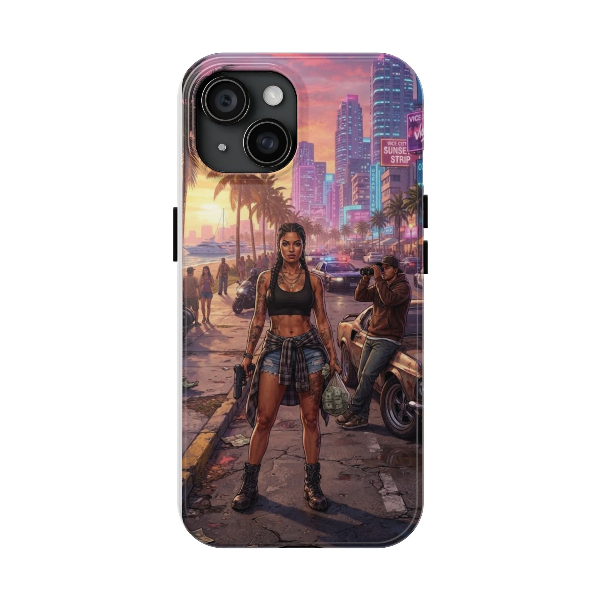 Tough Phone Case — Retro Sunset Miami Vibes with Palm Trees & Classic Car