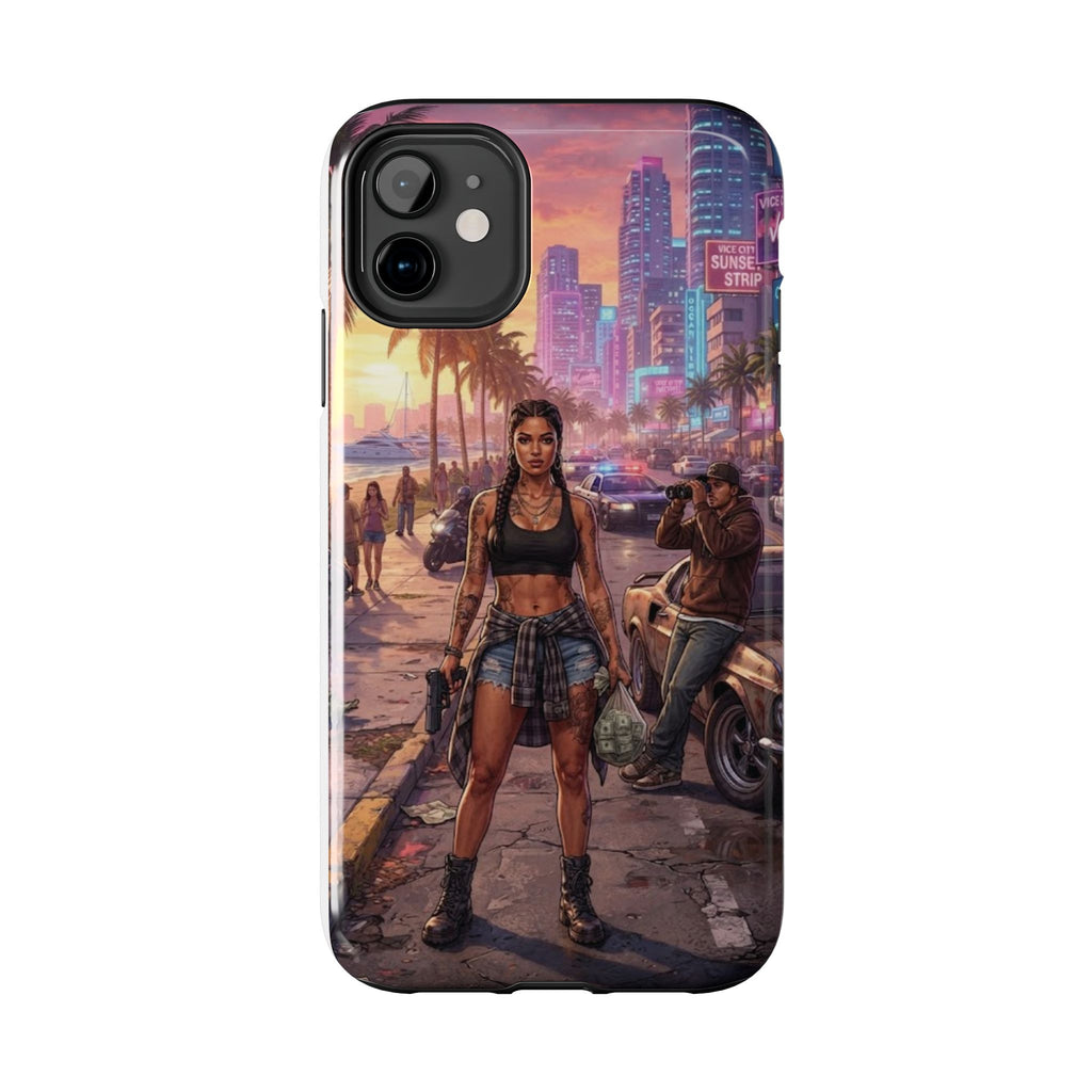 Tough Phone Case — Retro Sunset Miami Vibes with Palm Trees & Classic Car