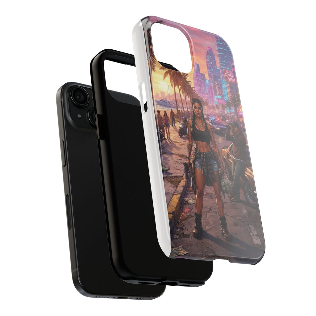 Tough Phone Case — Retro Sunset Miami Vibes with Palm Trees & Classic Car