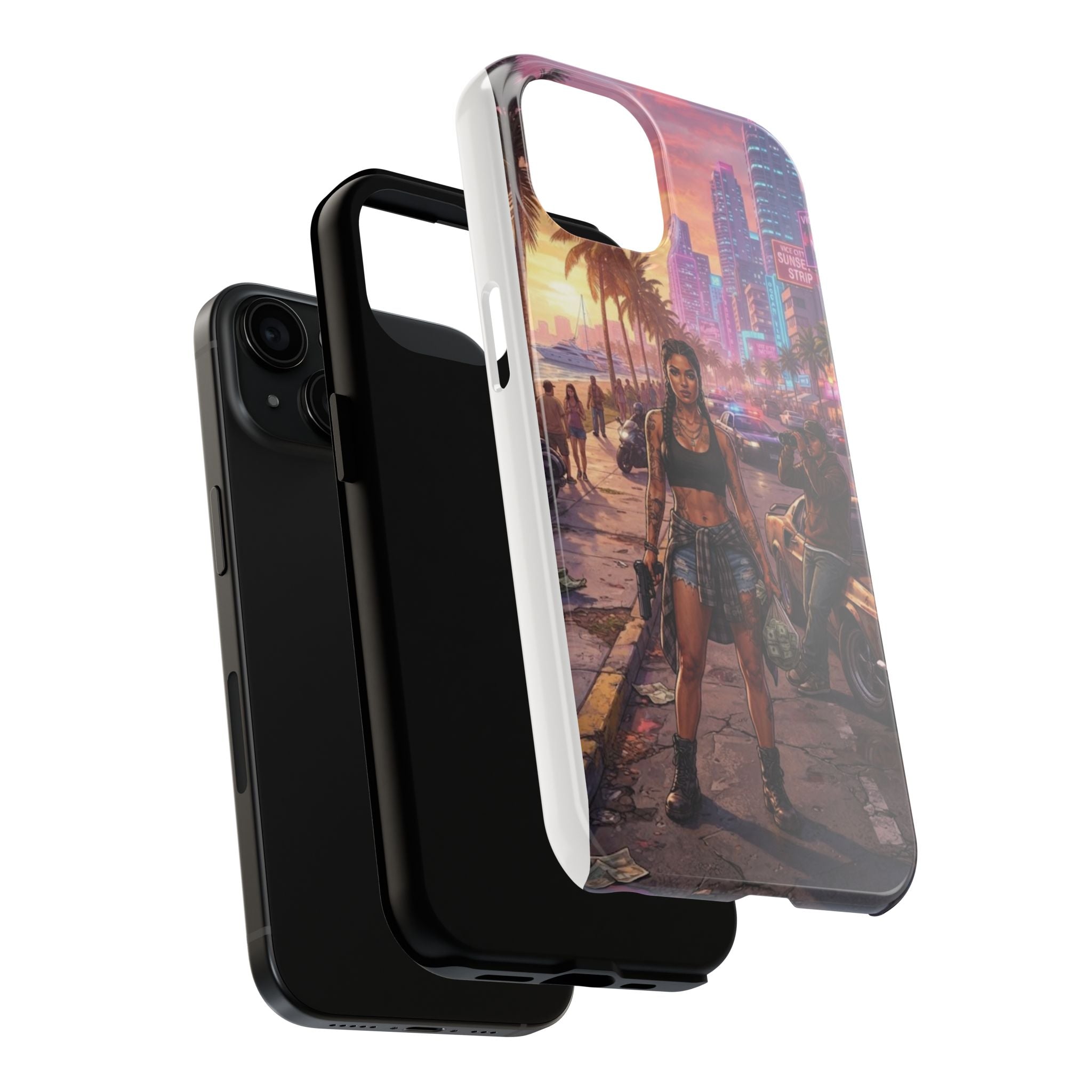 Tough Phone Case — Retro Sunset Miami Vibes with Palm Trees & Classic Car