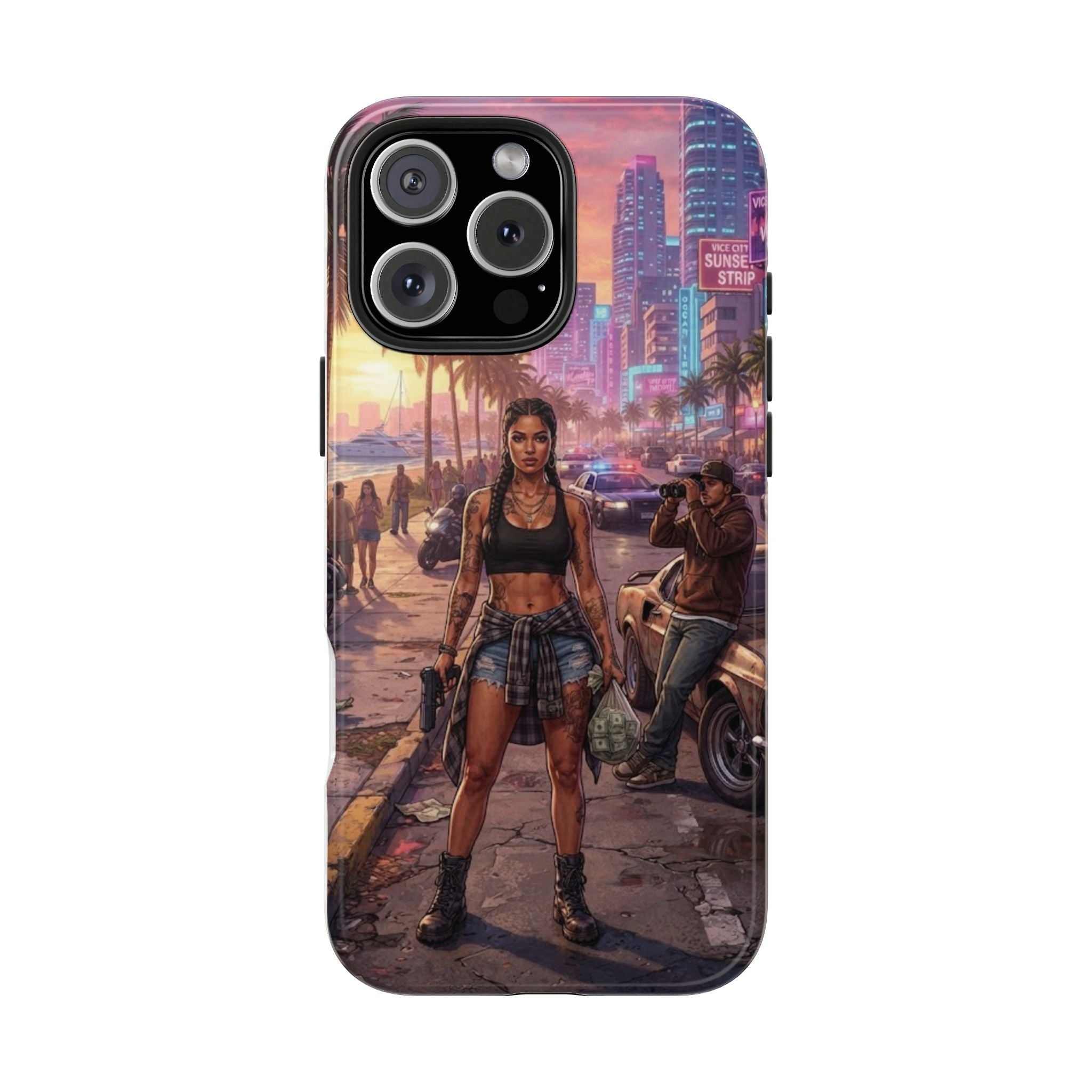 Tough Phone Case — Retro Sunset Miami Vibes with Palm Trees & Classic Car