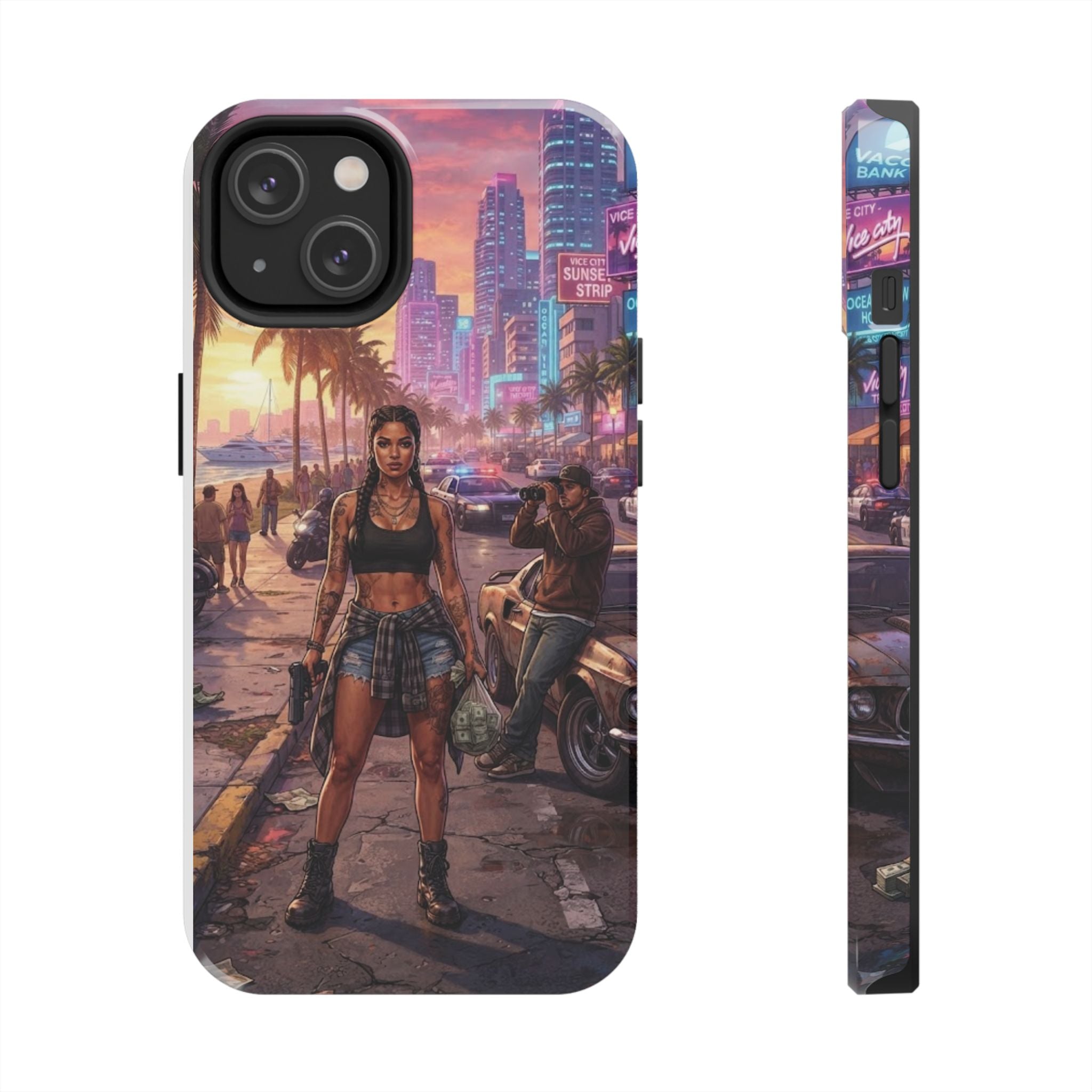 Tough Phone Case — Retro Sunset Miami Vibes with Palm Trees & Classic Car