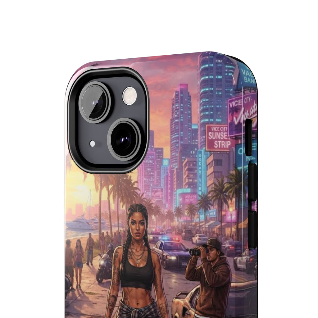 Tough Phone Case — Retro Sunset Miami Vibes with Palm Trees & Classic Car