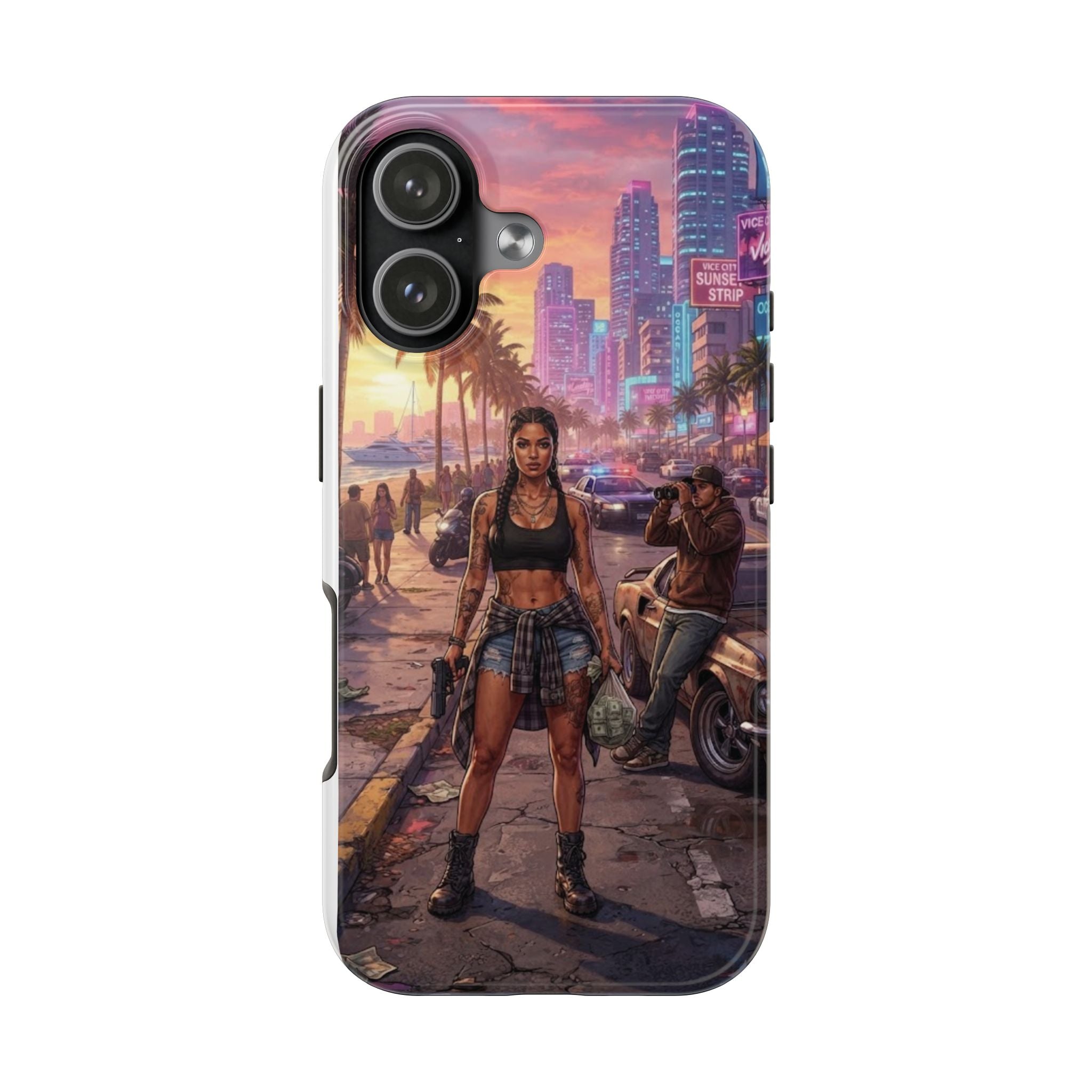 Tough Phone Case — Retro Sunset Miami Vibes with Palm Trees & Classic Car