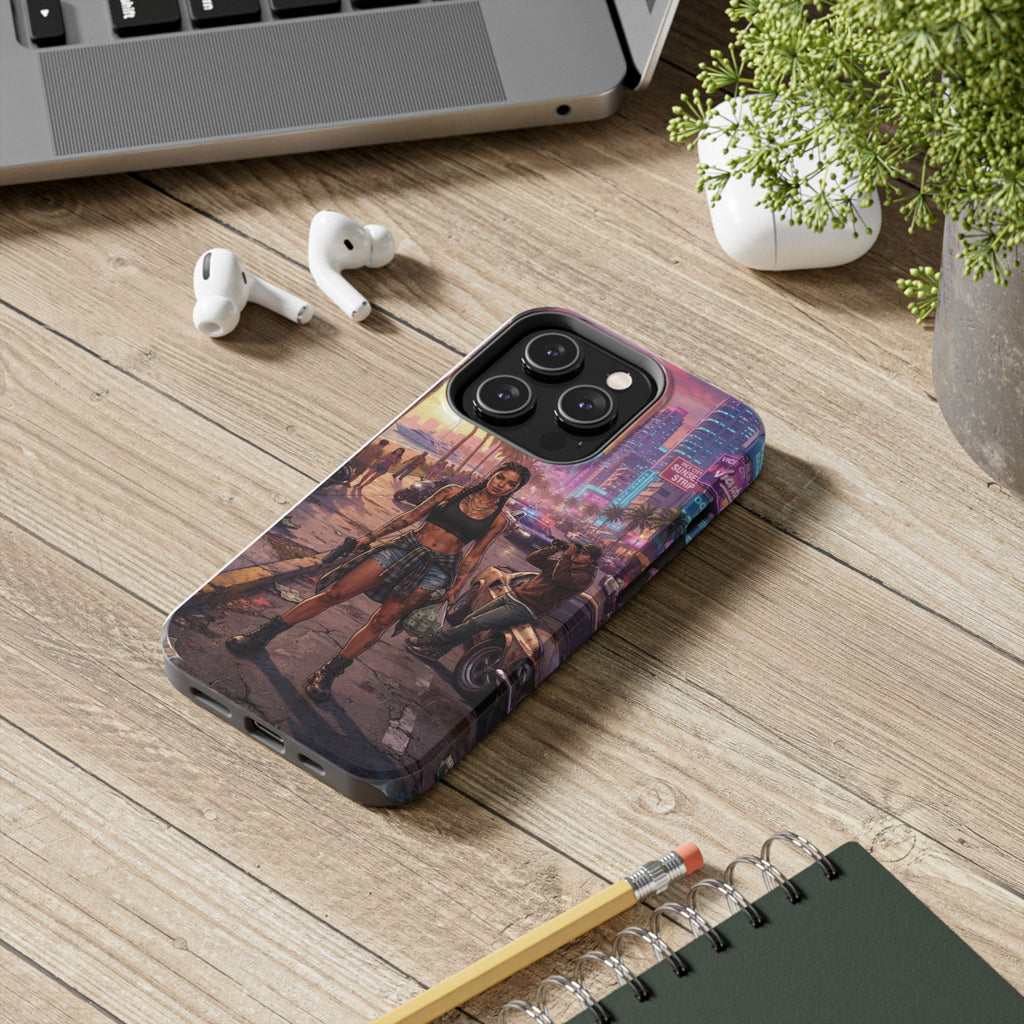 Tough Phone Case — Retro Sunset Miami Vibes with Palm Trees & Classic Car
