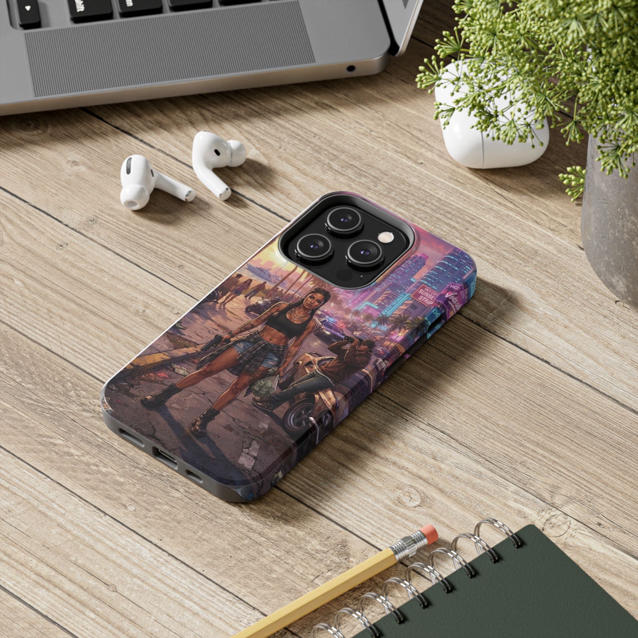 Tough Phone Case — Retro Sunset Miami Vibes with Palm Trees & Classic Car