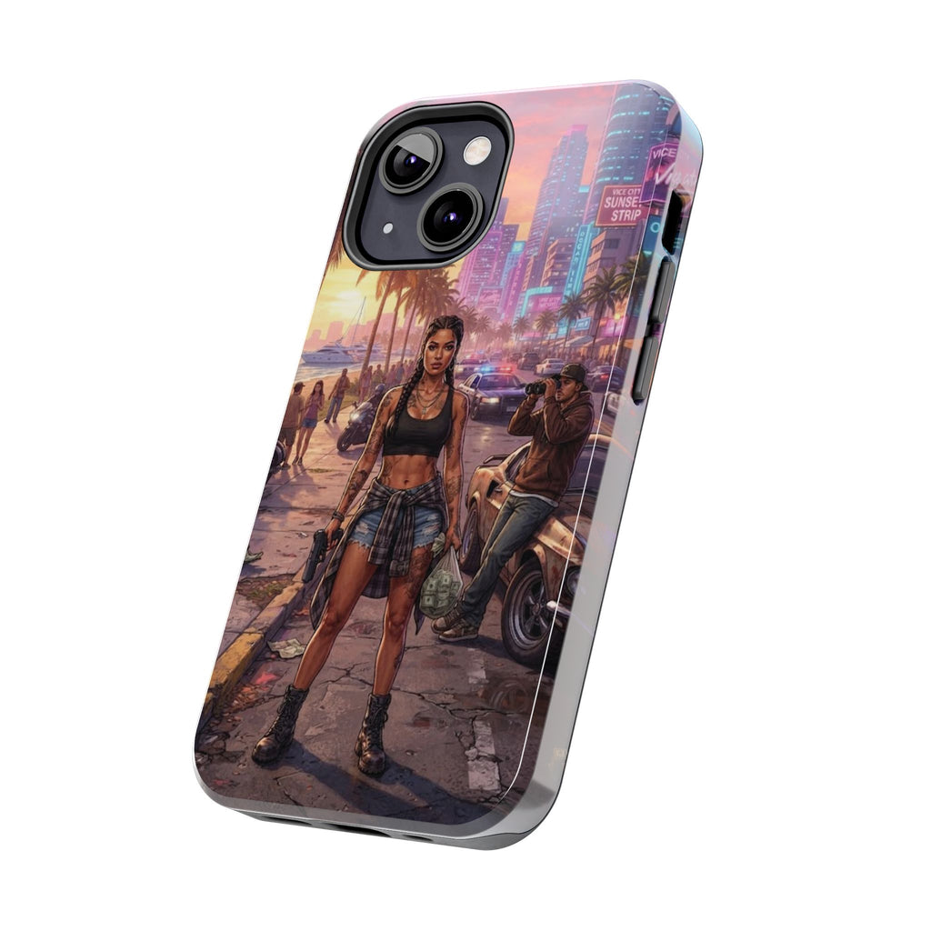 Tough Phone Case — Retro Sunset Miami Vibes with Palm Trees & Classic Car