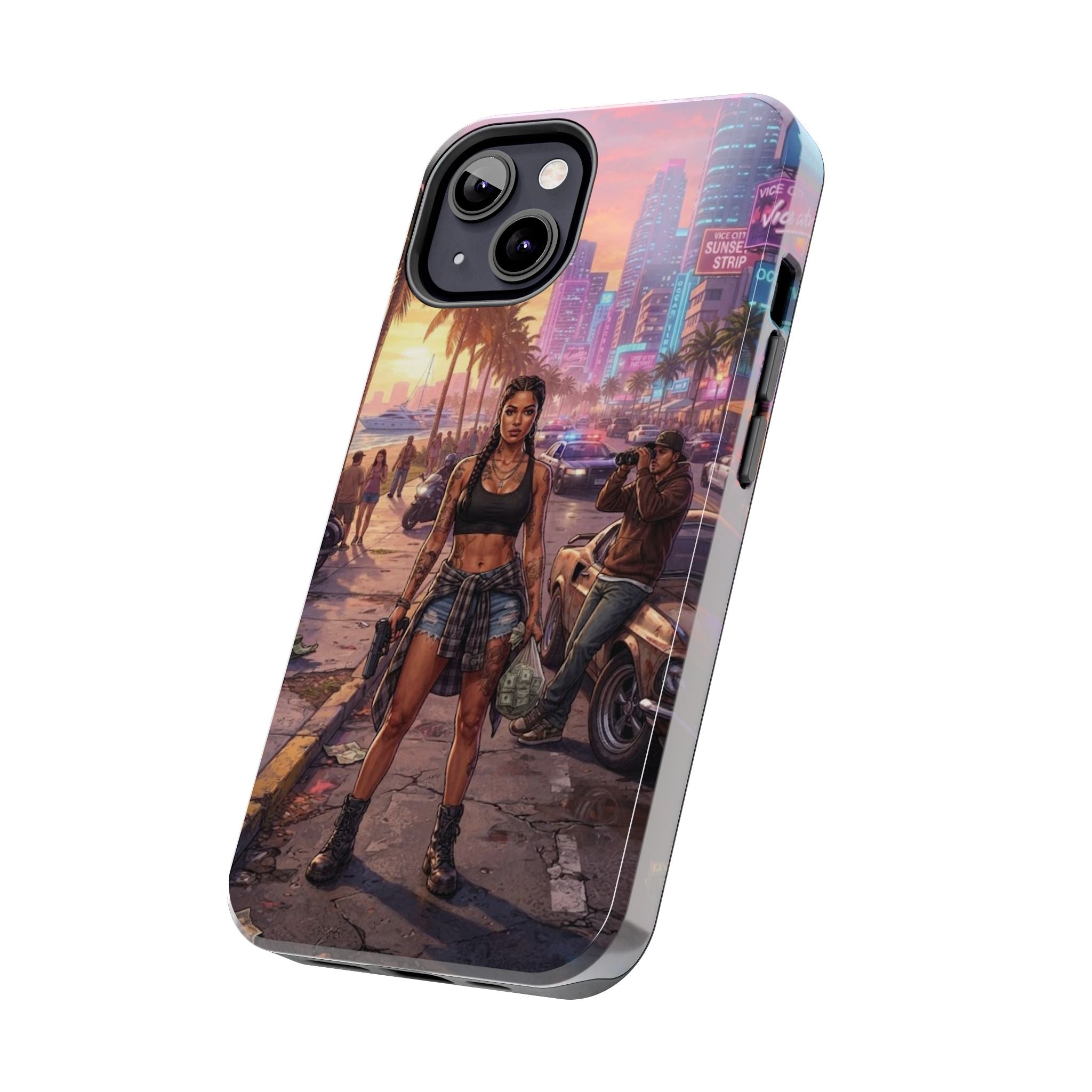 Tough Phone Case — Retro Sunset Miami Vibes with Palm Trees & Classic Car