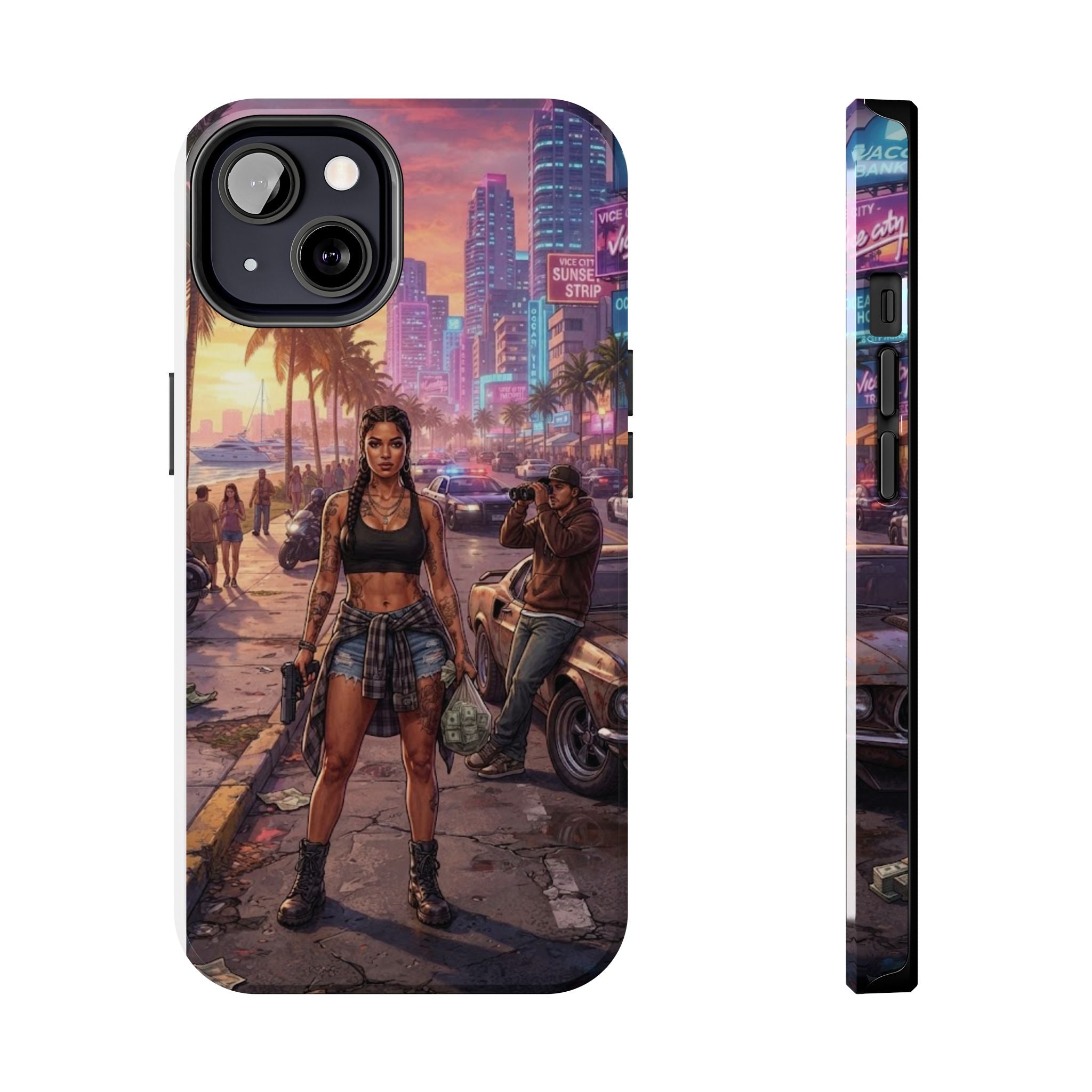 Tough Phone Case — Retro Sunset Miami Vibes with Palm Trees & Classic Car