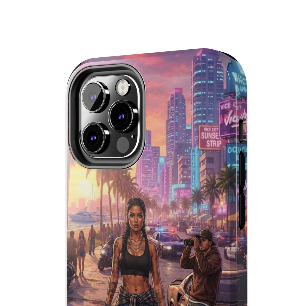 Tough Phone Case — Retro Sunset Miami Vibes with Palm Trees & Classic Car